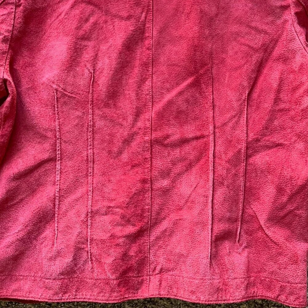 Vintage Red-pink Suede 100% Genuine Leather Womens L Biker Stylish Lightweight - Picture 6 of 8